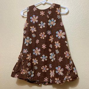 Agabang Baby Girl Brown Floral Pattern Corduroy Sleeveless Dress Size 24 Months